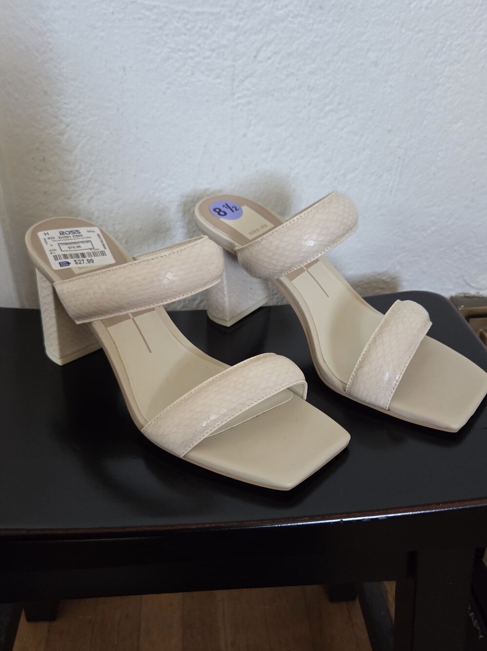 NWT Dolce Vita Pascoe Cream Snake Embossed Block Heel Mules - Size 8.5